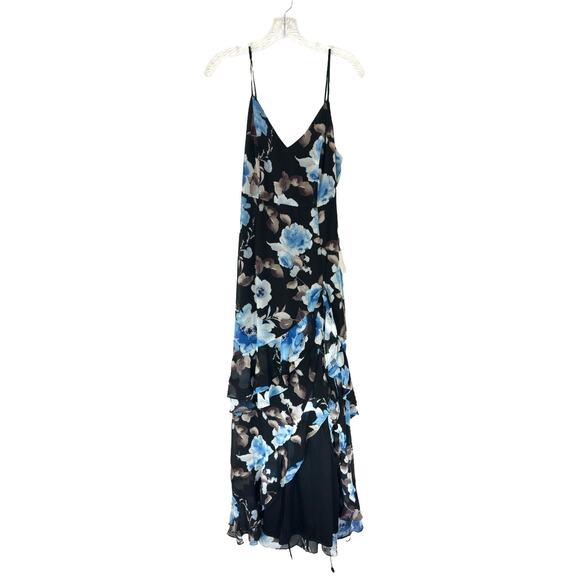 NWT Lulus Artwin Black Floral Print Ruffled High-Low Maxi Dress Size Medium - Picture 2 of 13
